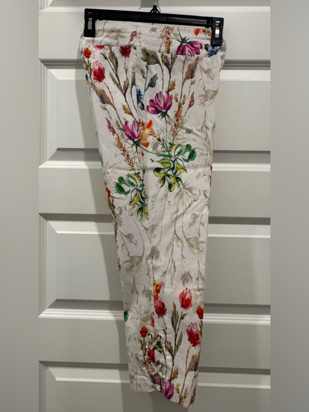 Insight White Floral Print Pants with Pink, Yellow & Green Blooms - Picture 3 of 9